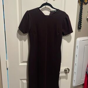 Nasty Gal Brown ruffle shoulder dress